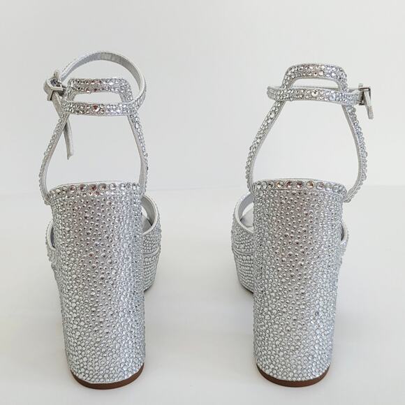 Gianni Bini Chrome Rhinestone Sparkly Silver Sandals Platform Heels Size 9.5 - Picture 8 of 10